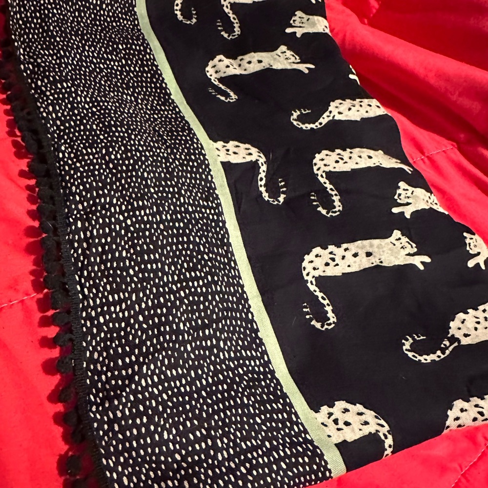 Navy & light Green Scarf with White Leopard pattern